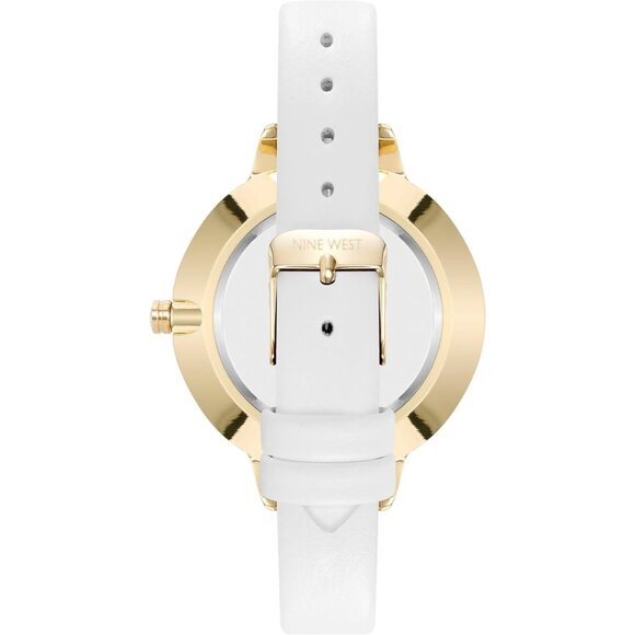 Women\'s Floral White/Gold Crystal Lens Smooth Leather Strap Buckle Closure Watch main image 4